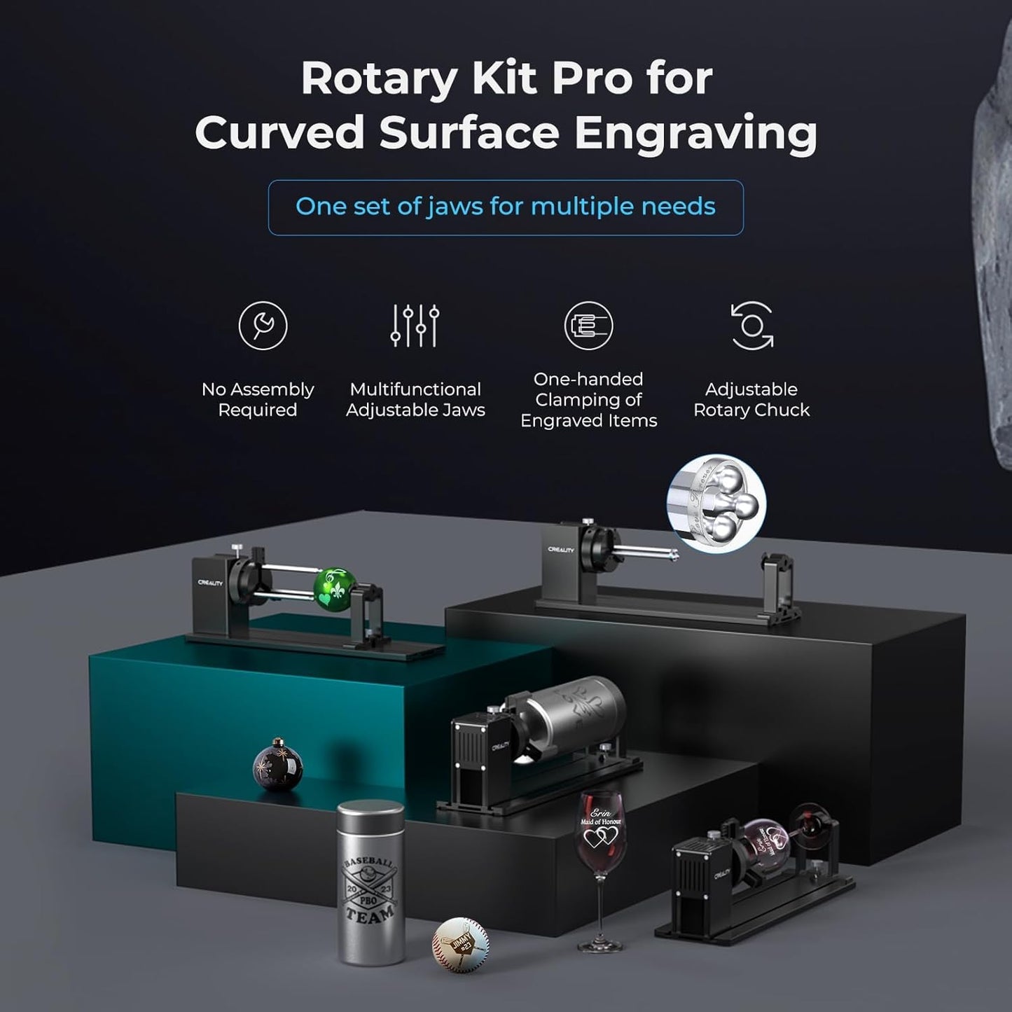 Creality Rotary Roller Pro, Laser Engraver Accessories 3-in-1 Kit for Falcon