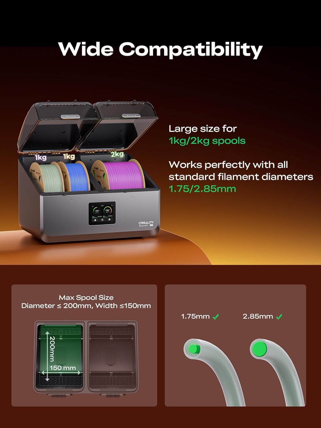 Creality Space Pi X4 Filament Dryer Box, 4-Spools 3D Printer Storage Box, Dual Heating Chambers