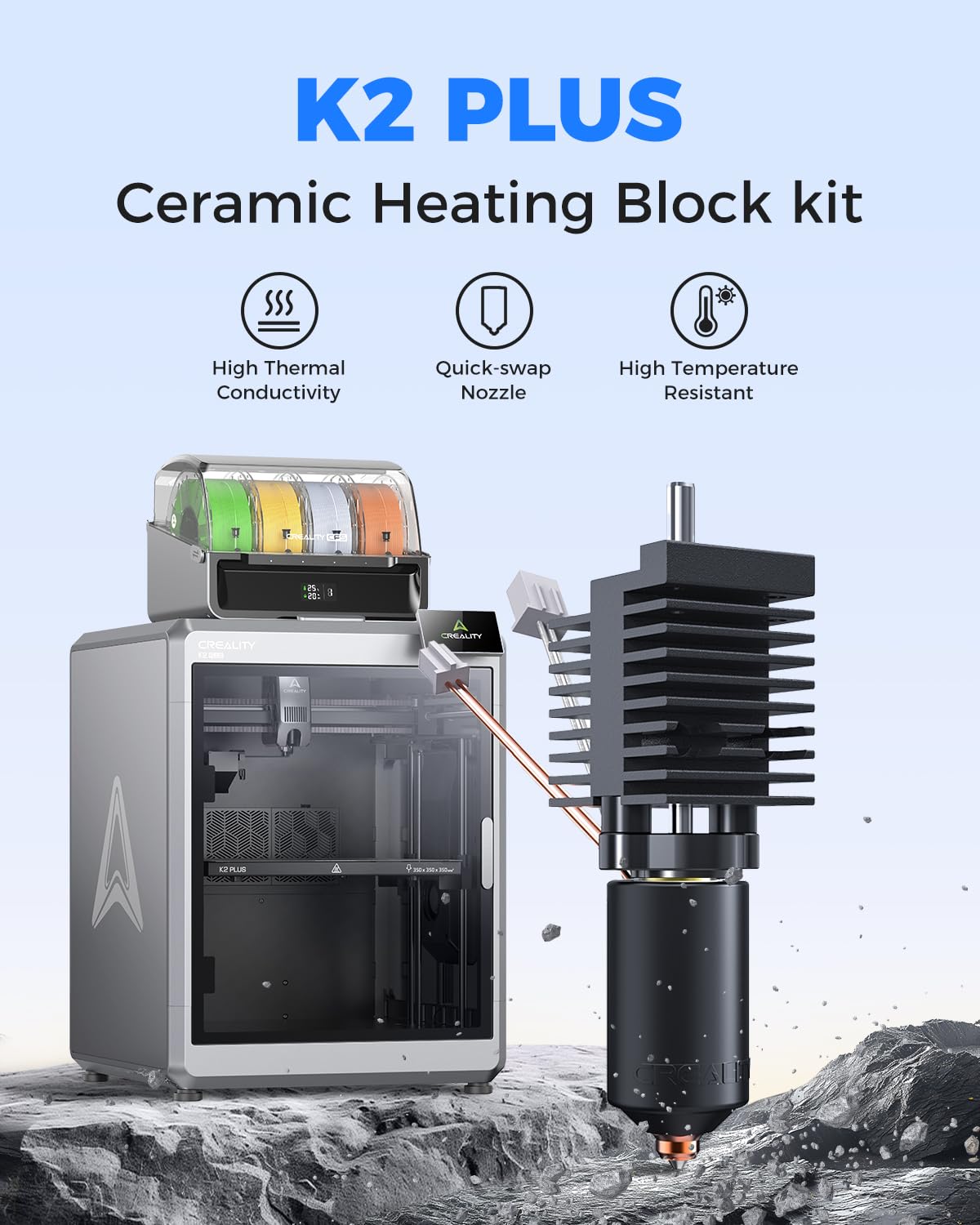 Creality K2 Plus Ceramic Heating Block Kit, All-Metal Unicorn Quick Swap Nozzle Kit, High Temperature Resistant