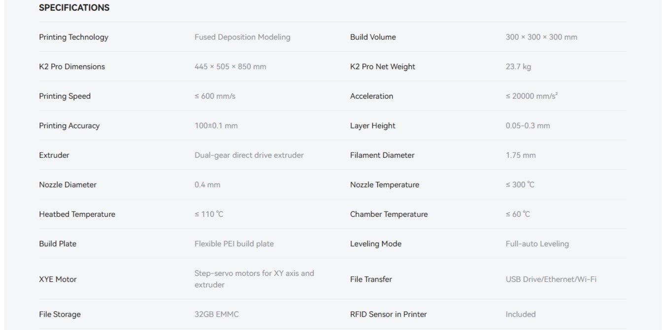 Creality K2 Pro Combo 3D Printer 600mm/s Multi Color Printing Smart Auto Leveling Singapore