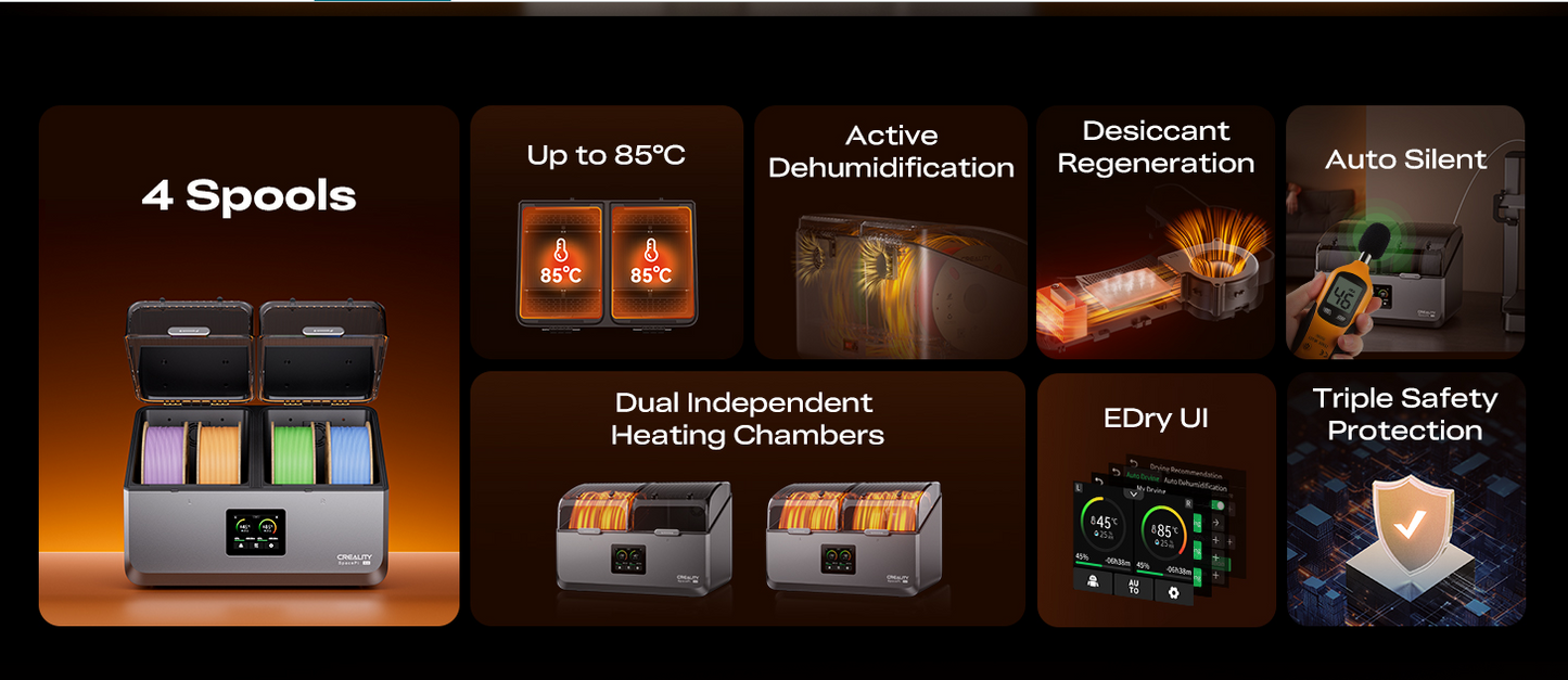 Creality Space Pi X4 Filament Dryer Box, 4-Spools 3D Printer Storage Box, Dual Heating Chambers