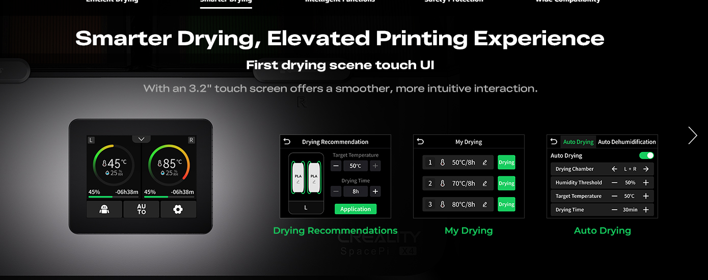 Creality Space Pi X4 Filament Dryer Box, 4-Spools 3D Printer Storage Box, Dual Heating Chambers