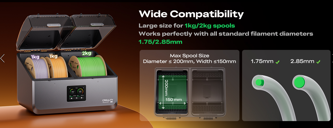 Creality Space Pi X4 Filament Dryer Box, 4-Spools 3D Printer Storage Box, Dual Heating Chambers