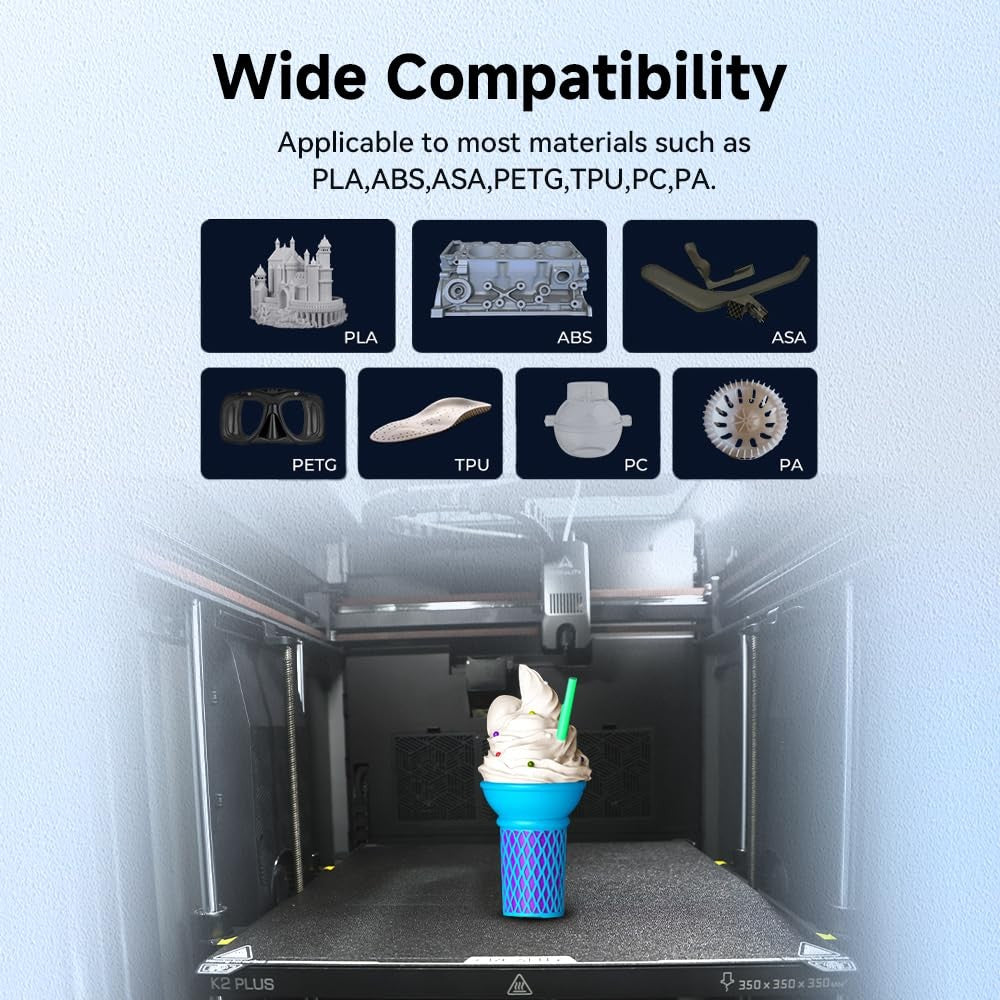 Creality K2 Plus PEI Frosted Build Plate K2 Plus Build Plate Frosted PEI Sheet,370x370mm Flexible Spring Surface