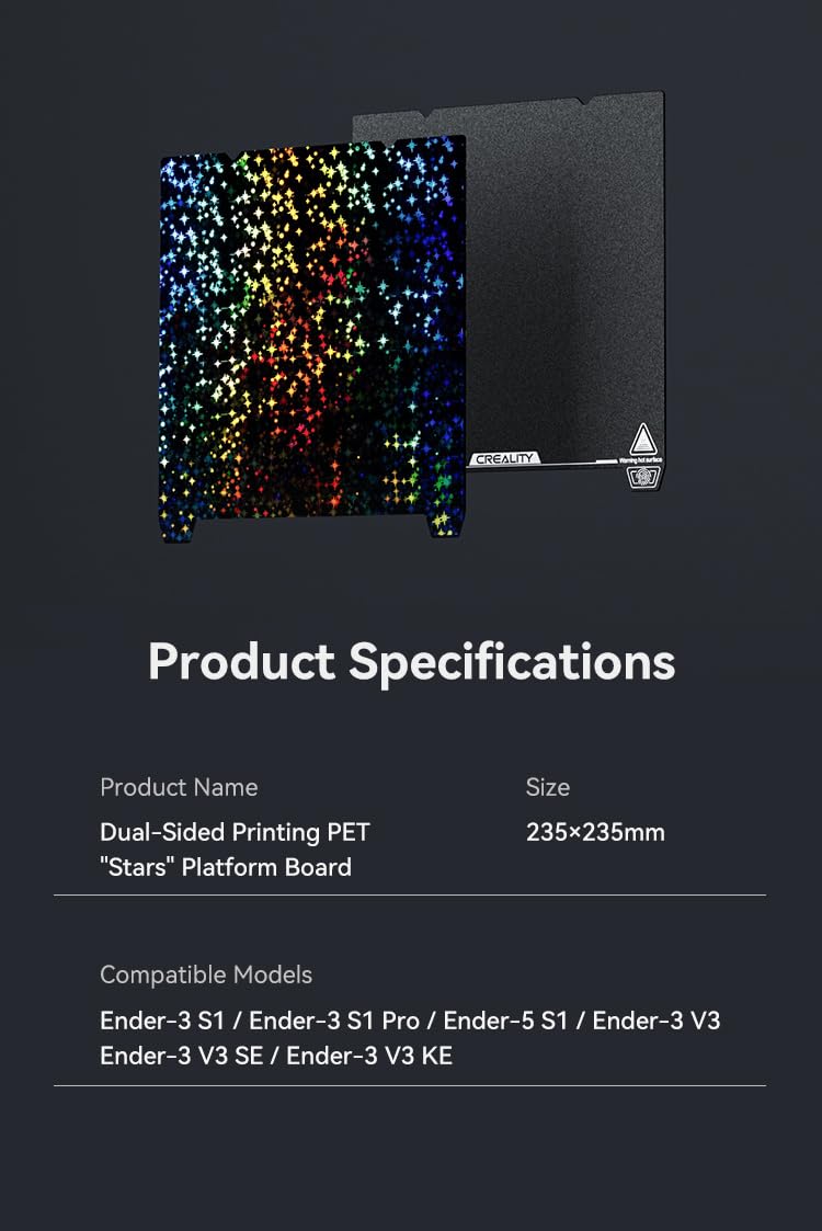 Creality Double-sided Printing “Stars” 235x235mm (Glossy PET + Coated PEI), Without soft magnetic sticker, 3D Printer Platform bed