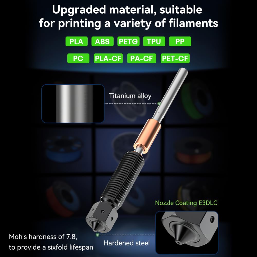 Creality K1C 0.4mm E3D Obxidian High Flow Nozzle - Hardened Steel With Multi-channel Design for K1 Max/K1/Ender 3 V3/Plus/K1 SE 3D Printers - 600mm/s High-speed