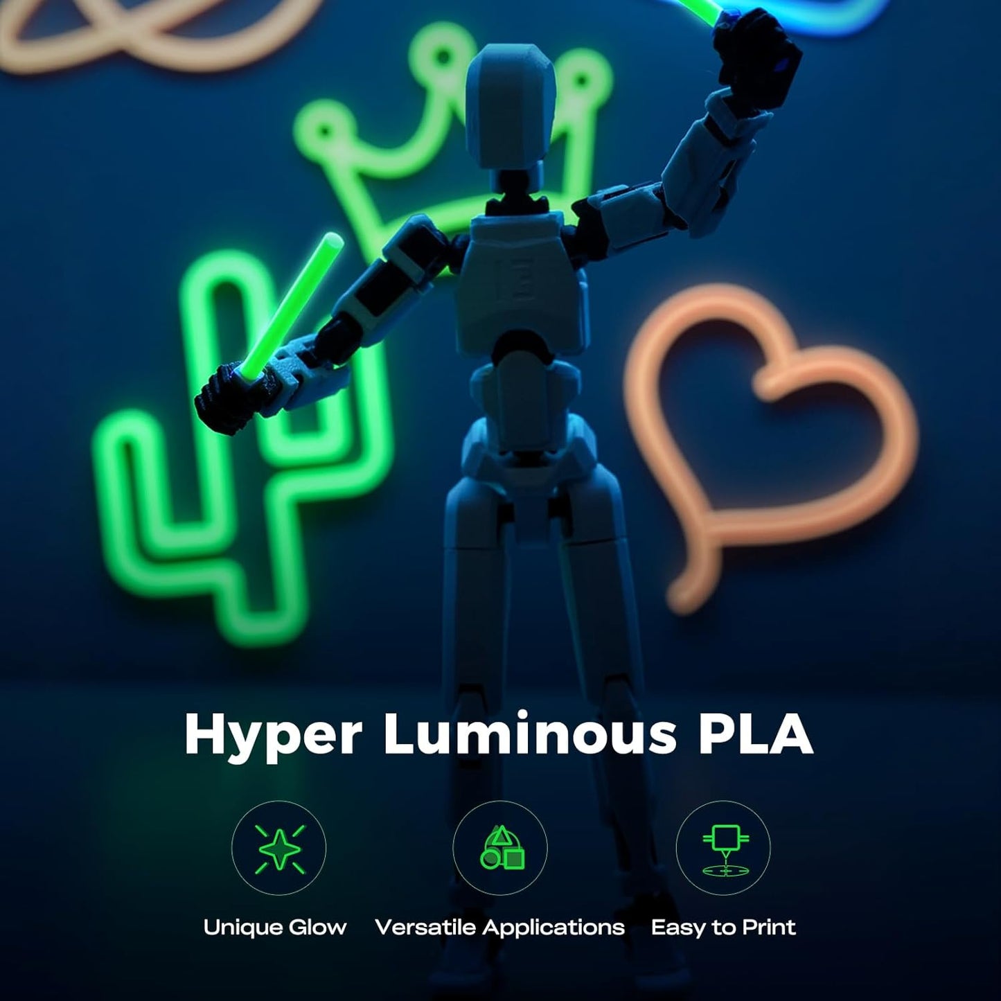 Creality Hyper Luminous PLA Filament 1.75mm 1KG, Glow in The Dark Filament for 3D Printers, Bright Long-Lasting Glow,