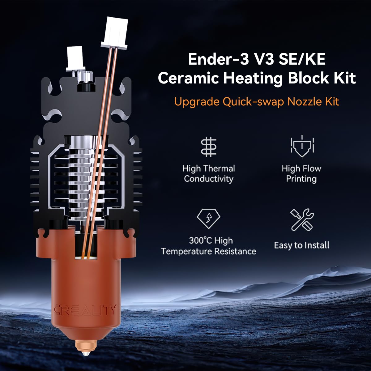 Creality Ender 3 V3 SE/Ender 3 V3 KE Hotend Upgrades Kit, 3D Printers Ceramic Heating Block with Quick-Swap Nozzle, Supports 300°C High Temperature, 600mm/s High-Speed