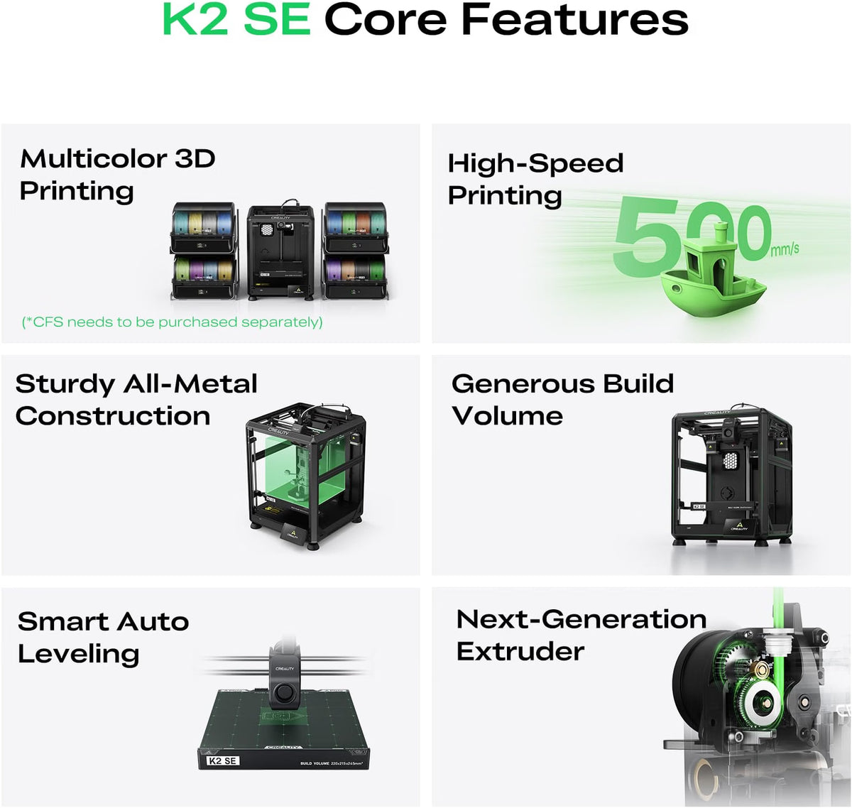 Creality K2 SE 3D Printer, 500mm/s High-Speed Printing