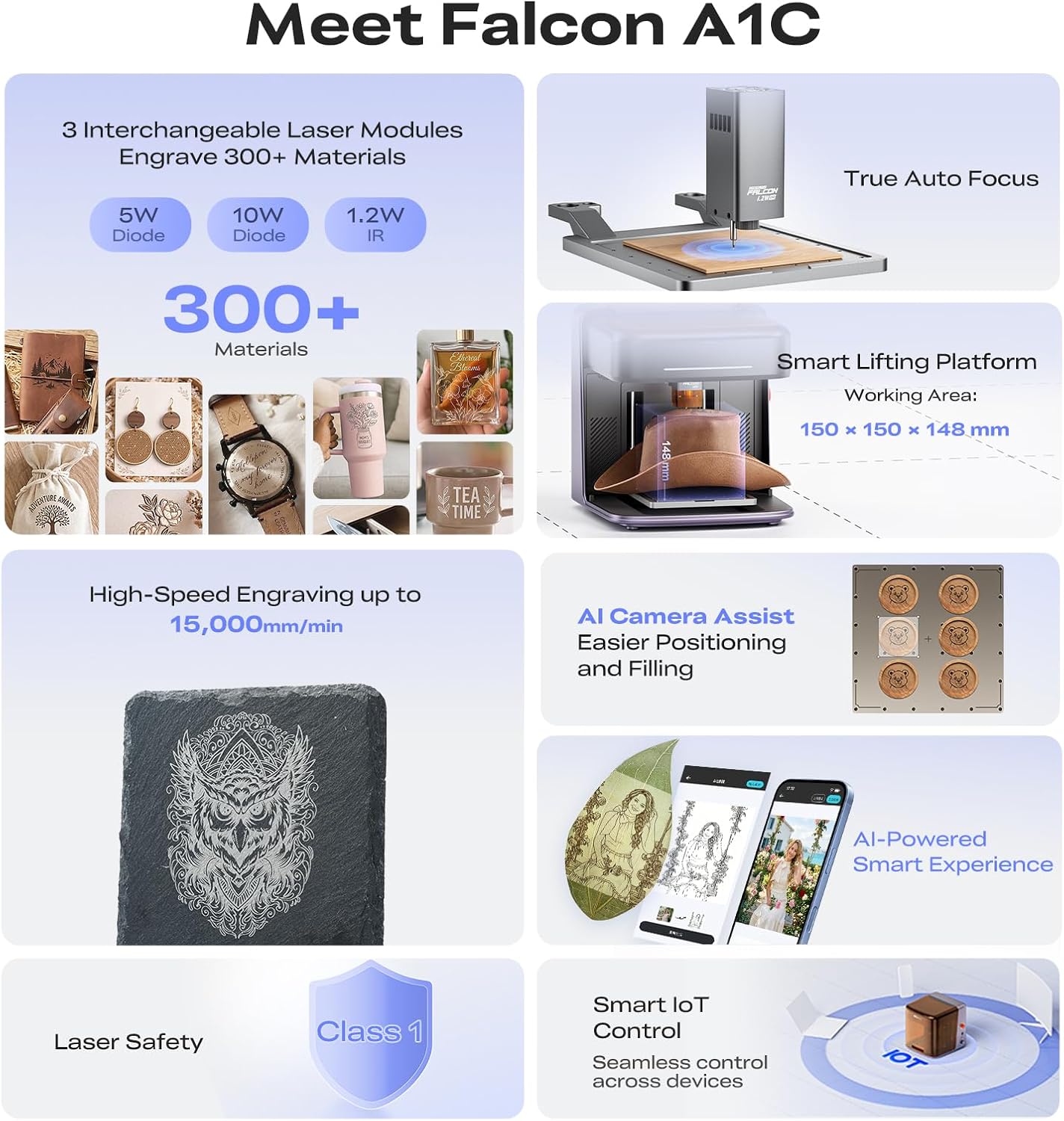 Creality Falcon A1C 10W AI Laser Engraver with AI Camera, Class 1 Laser Engraving Machine