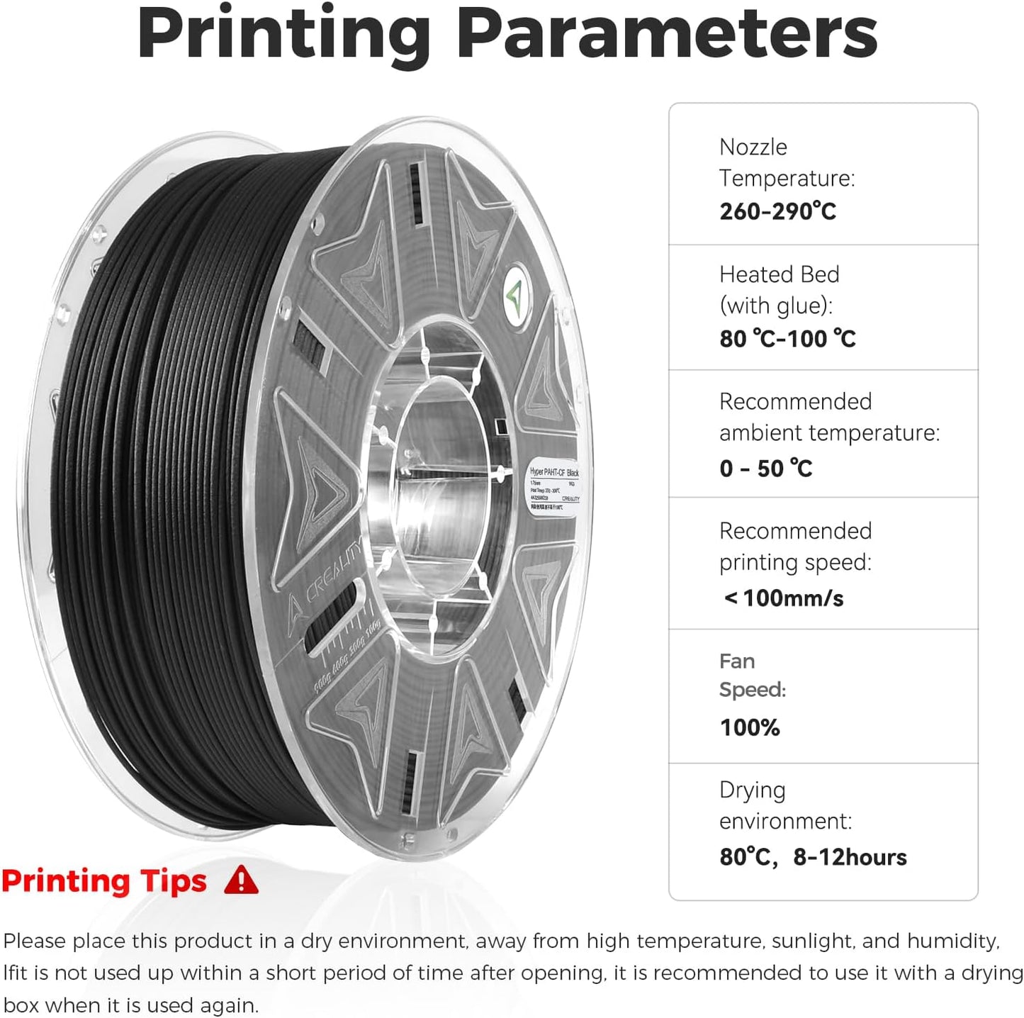 Creality Hyper PAHT-CF 3D Printing Filament 1.75mm, Carbon Fiber Reinforced Nylon High Temp Filament, High-Performance, Corrosion Resistance
