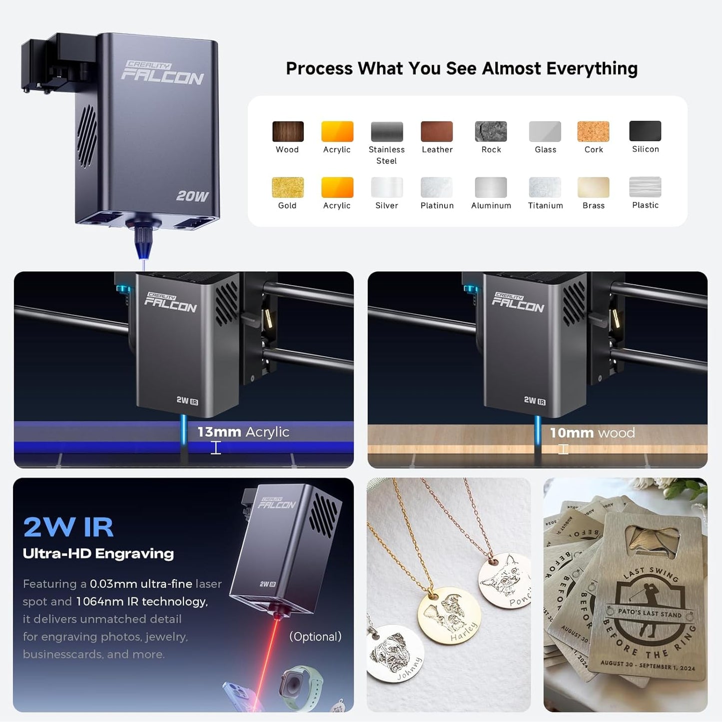 Creality Falcon A1 Pro 20W, Enclosed Engraver with Air Assist, HD Smart Camera for Auto Focus, APP Control, Convenient Touch Screen, Class 1 Safety Engraving Machine for Wood and Metal, Acrylic