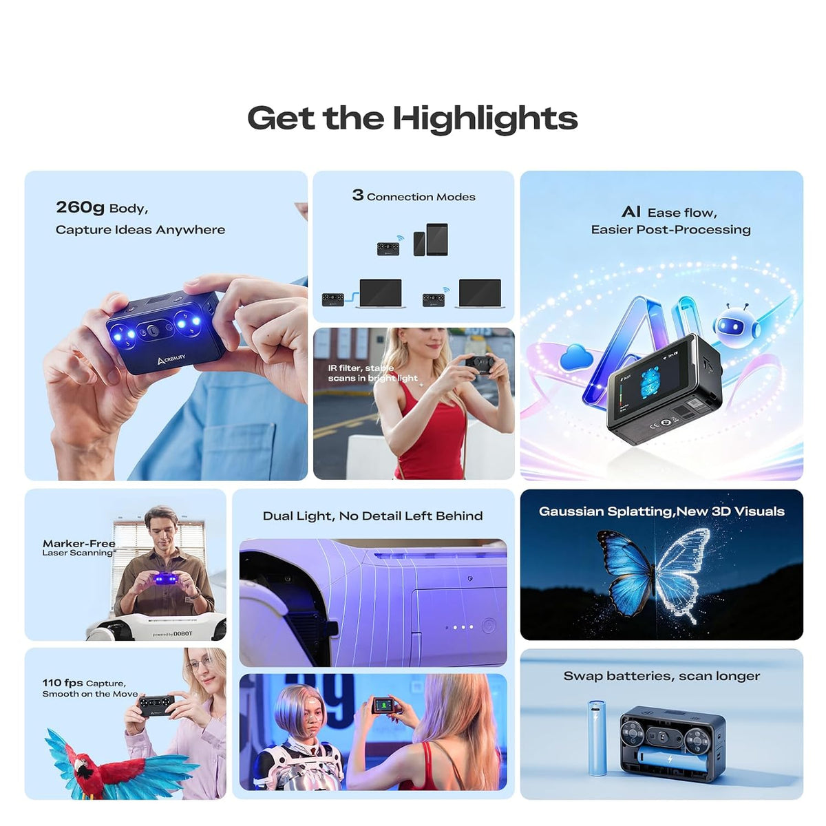 Creality Pika 3D Scanner Dual 7-Line Blue Laser & NIR Light, 0.03mm Precision