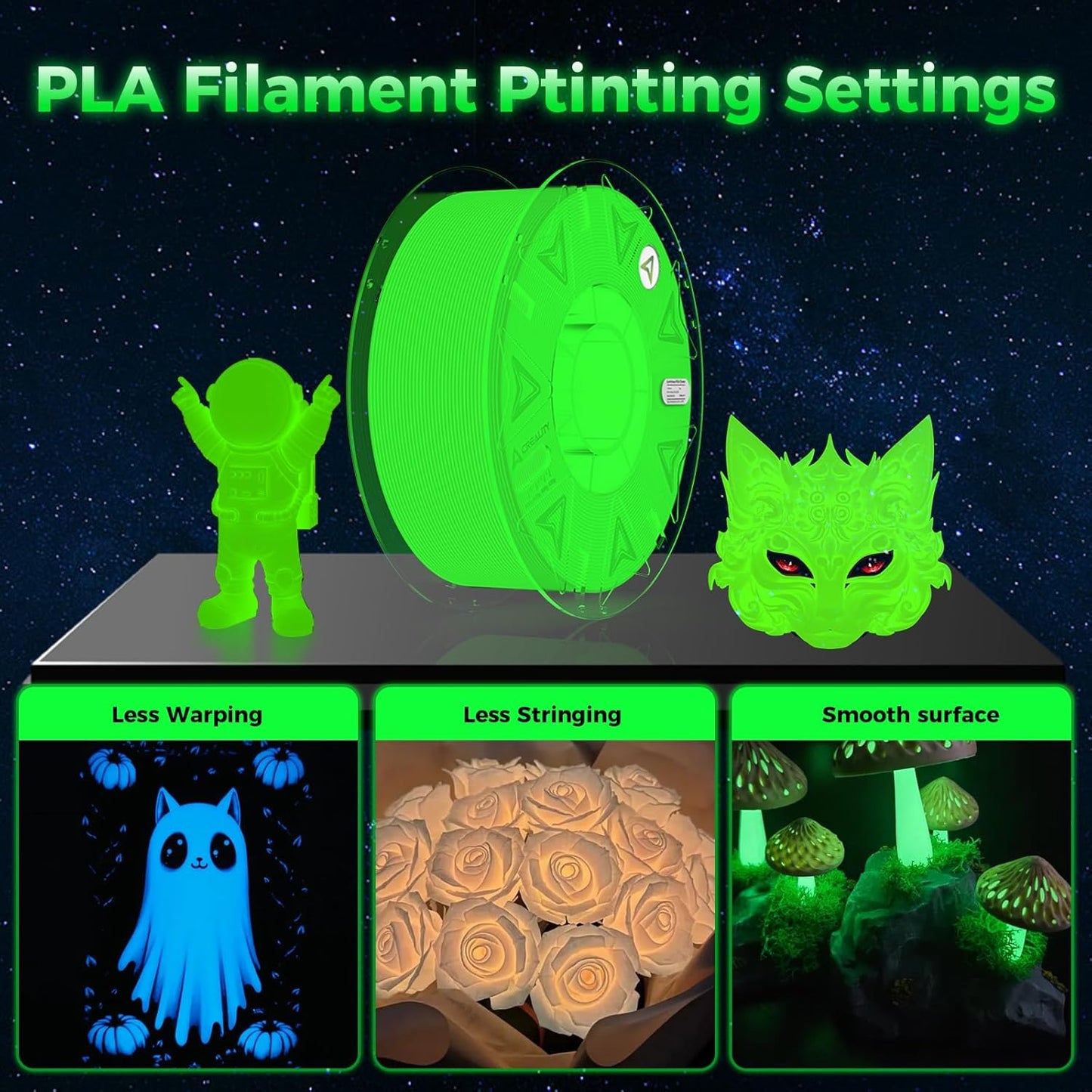 Creality Hyper Luminous PLA Filament 1.75mm 1KG, Glow in The Dark Filament for 3D Printers, Bright Long-Lasting Glow,