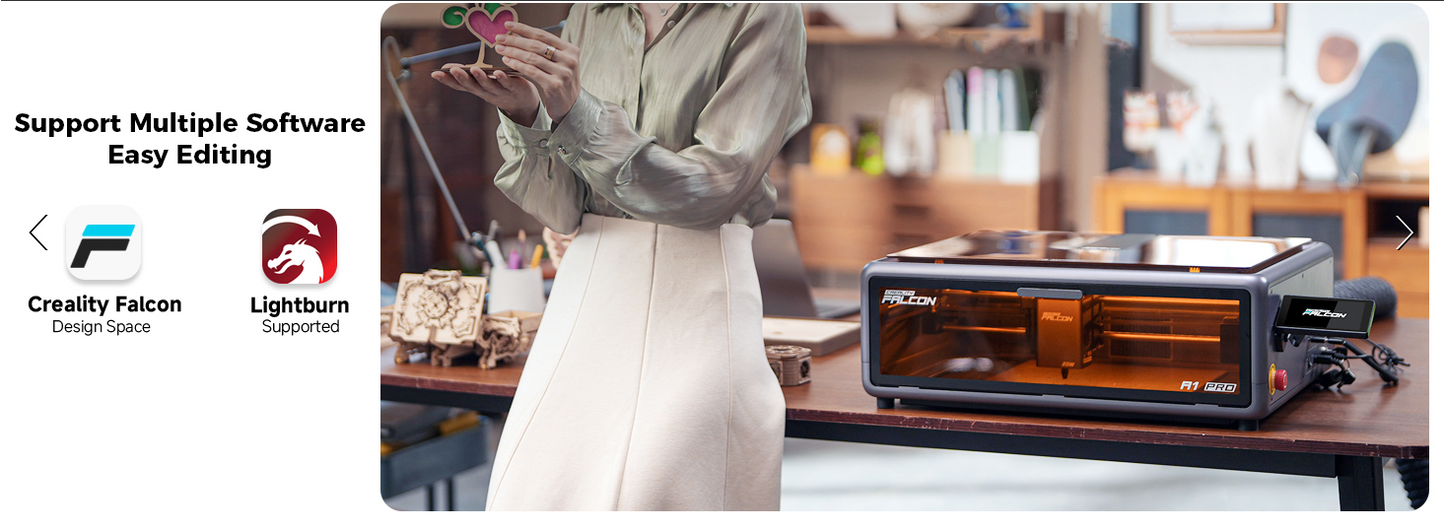 Creality Falcon A1 Pro 20W, Enclosed Engraver with Air Assist, HD Smart Camera for Auto Focus, APP Control, Convenient Touch Screen, Class 1 Safety Engraving Machine for Wood and Metal, Acrylic