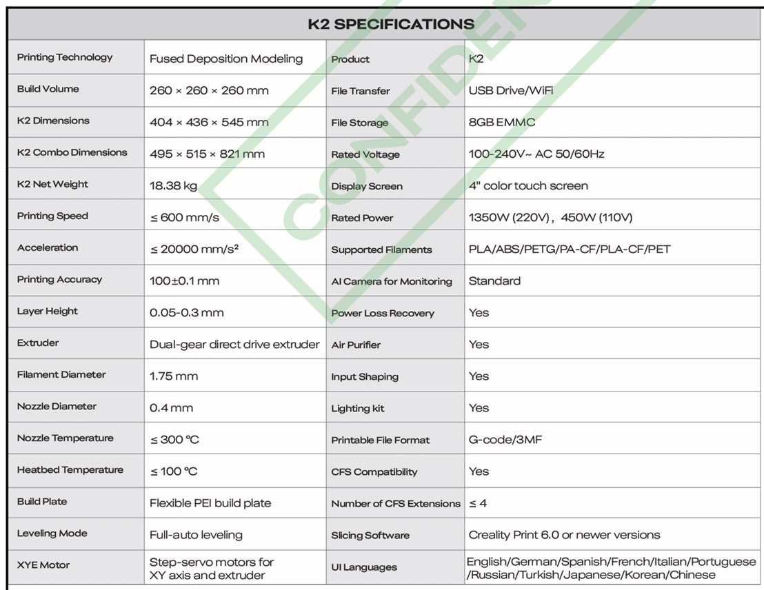 Creality K2 Combo 3D Printer 600mm/s Multi Color Printing Smart Auto Leveling Singapore
