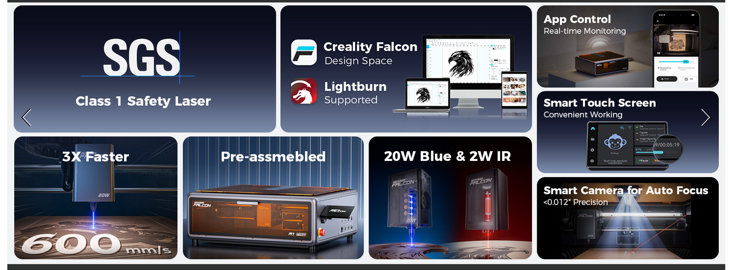 Creality Falcon A1 Pro 20W, Enclosed Engraver with Air Assist, HD Smart Camera for Auto Focus, APP Control, Convenient Touch Screen, Class 1 Safety Engraving Machine for Wood and Metal, Acrylic