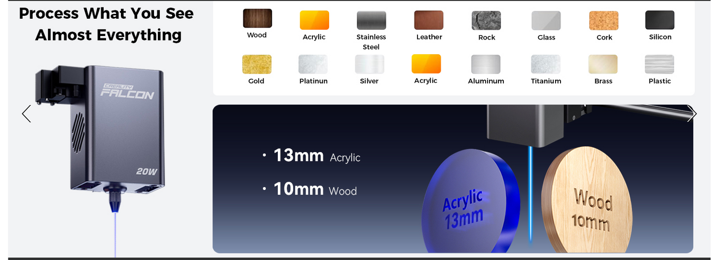 Creality Falcon A1 Pro 20W, Enclosed Engraver with Air Assist, HD Smart Camera for Auto Focus, APP Control, Convenient Touch Screen, Class 1 Safety Engraving Machine for Wood and Metal, Acrylic