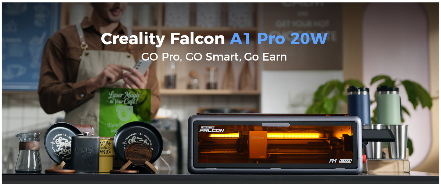 Creality Falcon A1 Pro 20W, Enclosed Engraver with Air Assist, HD Smart Camera for Auto Focus, APP Control, Convenient Touch Screen, Class 1 Safety Engraving Machine for Wood and Metal, Acrylic