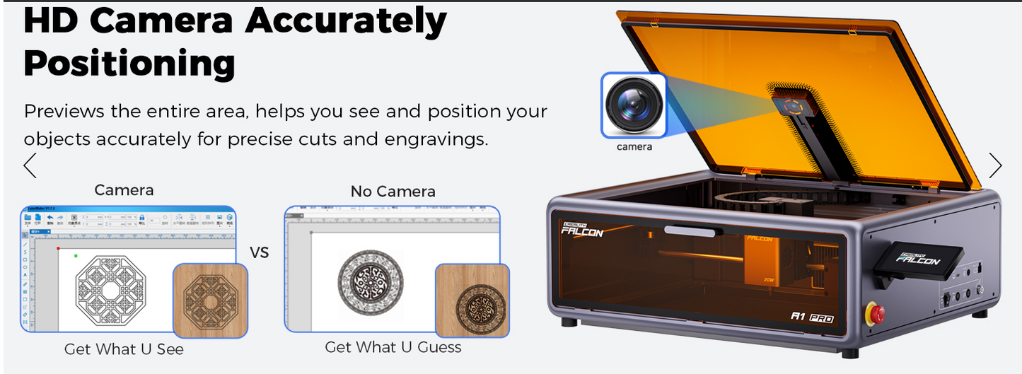 Creality Falcon A1 Pro 20W, Enclosed Engraver with Air Assist, HD Smart Camera for Auto Focus, APP Control, Convenient Touch Screen, Class 1 Safety Engraving Machine for Wood and Metal, Acrylic