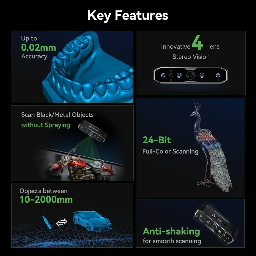 Creality 3D Scanner Otter for 3D Printing Reverse Engineering, Handheld Scanner with 0.02mm Accuracy,Anti-Shake Tracking - Creality Store