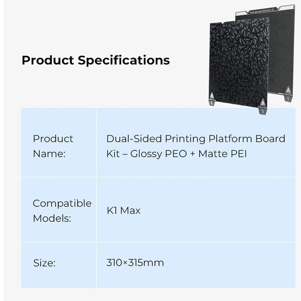 Creality Dual-Sided Printing Platform Board Kit for K1 Max, 3D Printer GlossyPEO+CoatedPEI Double Side Build PEI Bed - Creality Store