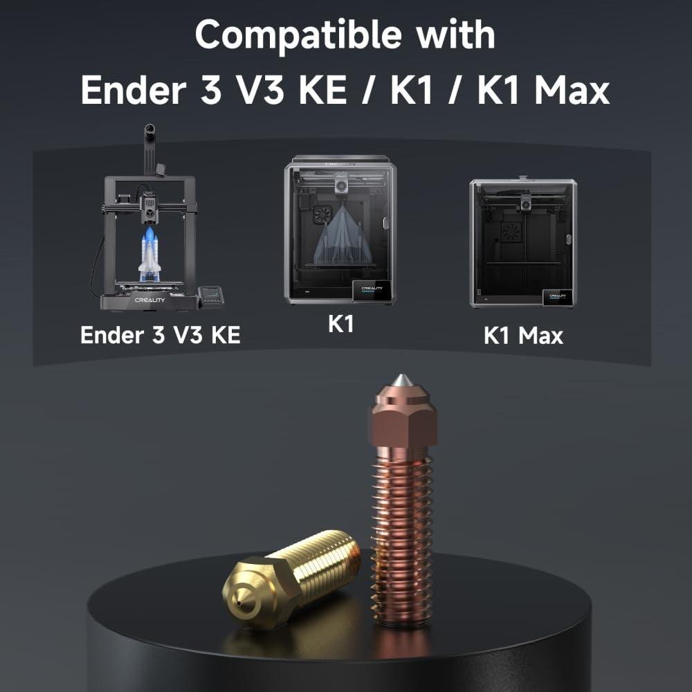 Creality Ender 3 V3 KE Nozzles 0.4mm 2PCS, K1 Nozzles with High Speed and High Flow, Brass and Hardened Steel Nozzle - Creality Store