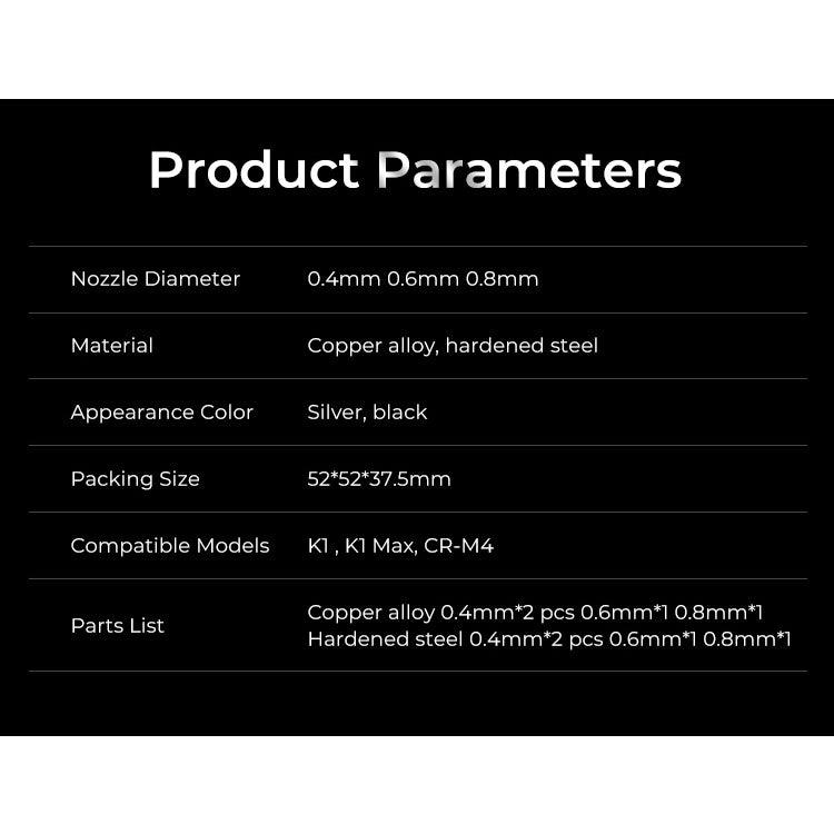 Creality Upgraded K1 Nozzle Kit, Hardened Steel Nozzle & High-end Hardened Copper Alloy, High-Speed & High-Temperature ( - Creality Store
