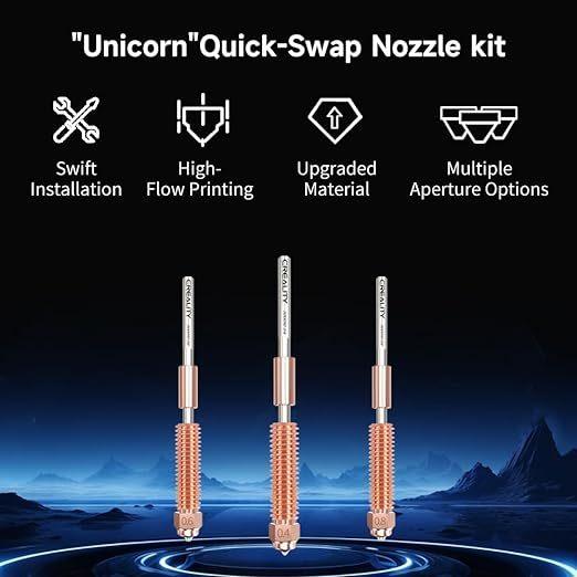 Official Creality K1C, V3 Nozzles 0.4mm, 0.6mm, 0.8mm 4PCS, Unicorn Quick-Swap 3D Printer Nozzle Kit - Creality Store