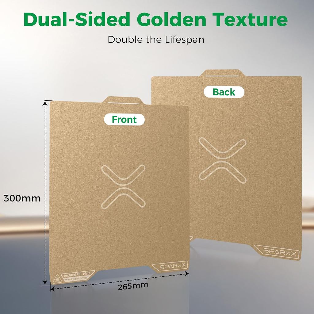 Creality SPARKX i7 PEI Build Plate, Dual-Sided Textured Golden PEI Platform, 300x265mm Flexible Spring Steel Sheet