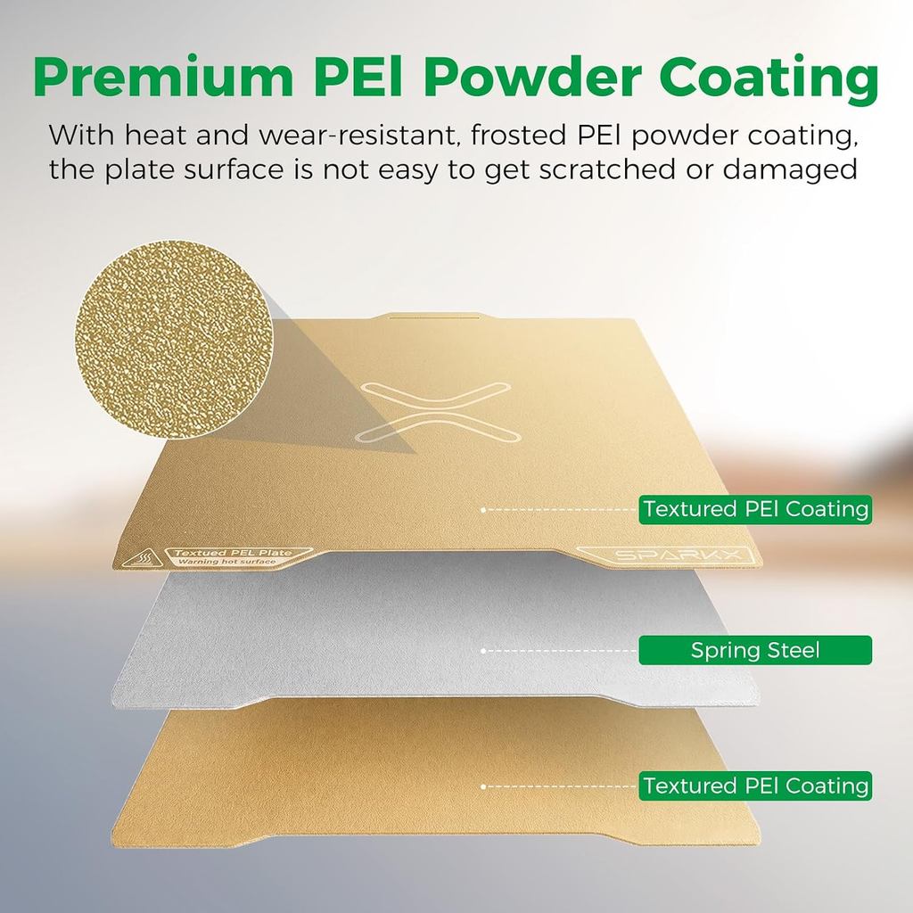 Creality SPARKX i7 PEI Build Plate, Dual-Sided Textured Golden PEI Platform, 300x265mm Flexible Spring Steel Sheet