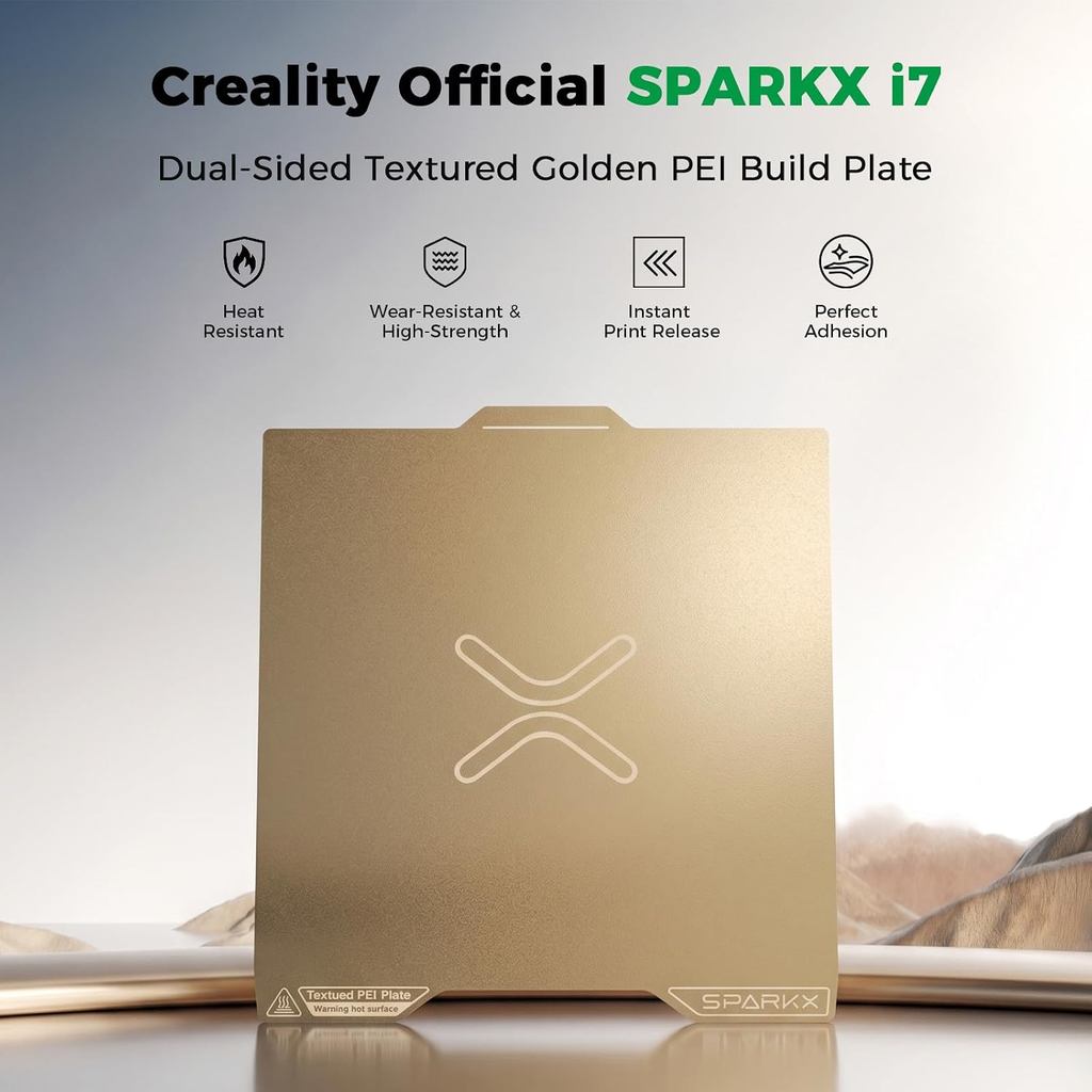 Creality SPARKX i7 PEI Build Plate, Dual-Sided Textured Golden PEI Platform, 300x265mm Flexible Spring Steel Sheet